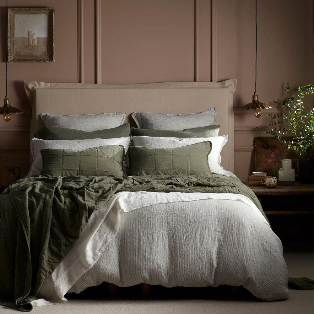 Olive Green Sid Stripe 100% Linen Bed Linen The Secret Linen Store