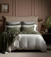  Olive Green Sid Stripe 100% Linen Bed Linen The Secret Linen Store