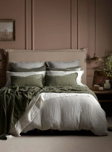  Olive Green Sid Stripe 100% Linen Bed Linen