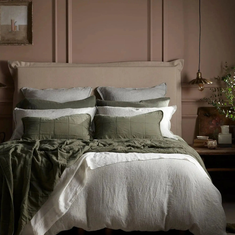 Olive Green Sid Stripe 100% Linen Bed Linen The Secret Linen Store