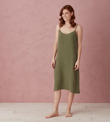  Olive Green Alice 100% Linen Cami Nightie The Secret Linen Store