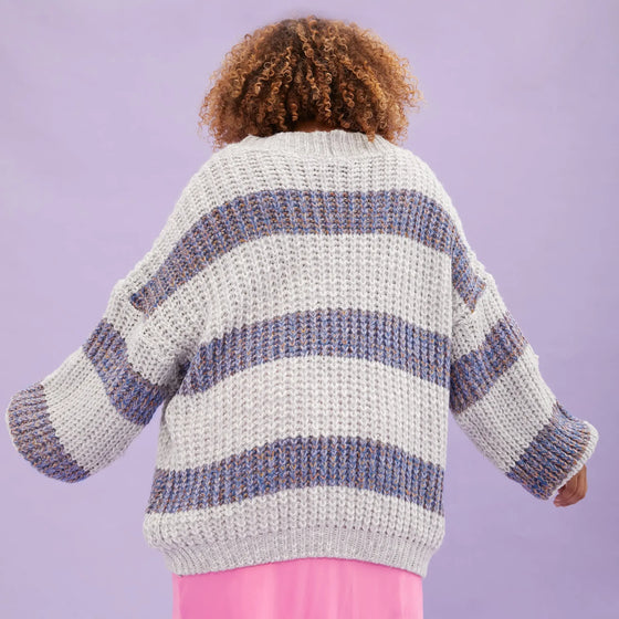 Olivia Stripe Chunky Cardigan With Buttons - Silver Grey Cara & The Sky