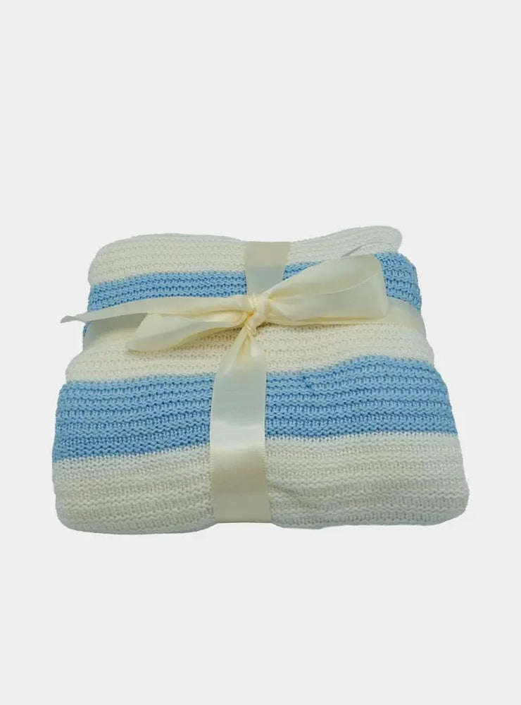 Organic Baby Blue Knitted Bamboo Pram Blanket The Bamboo Baby Company