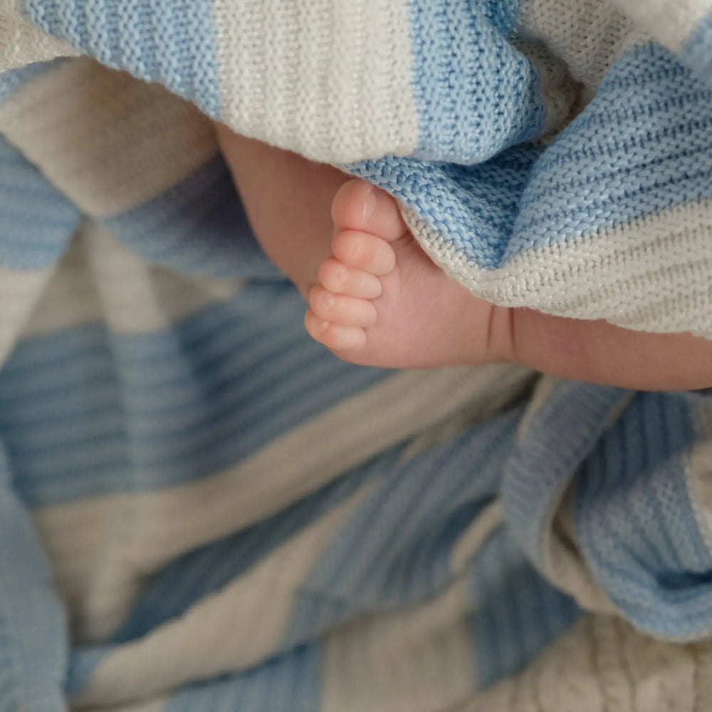 Organic Baby Blue Knitted Bamboo Pram Blanket The Bamboo Baby Company