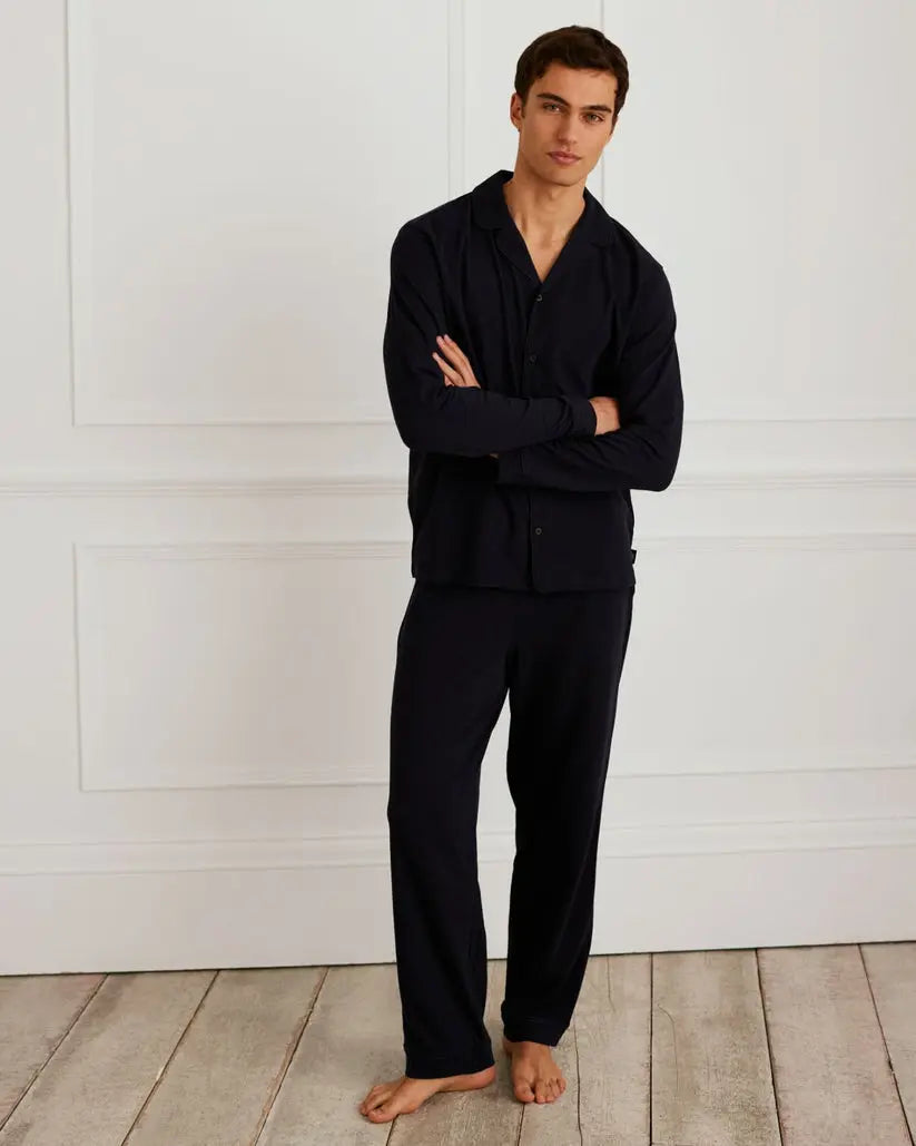 Organic Cotton Button Up Long Pyjama Set - Navy Chelsea Peers