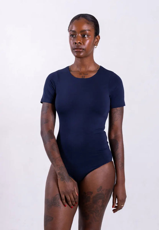 Organic Cotton Crew Bodysuit, Blue Navy Pantee