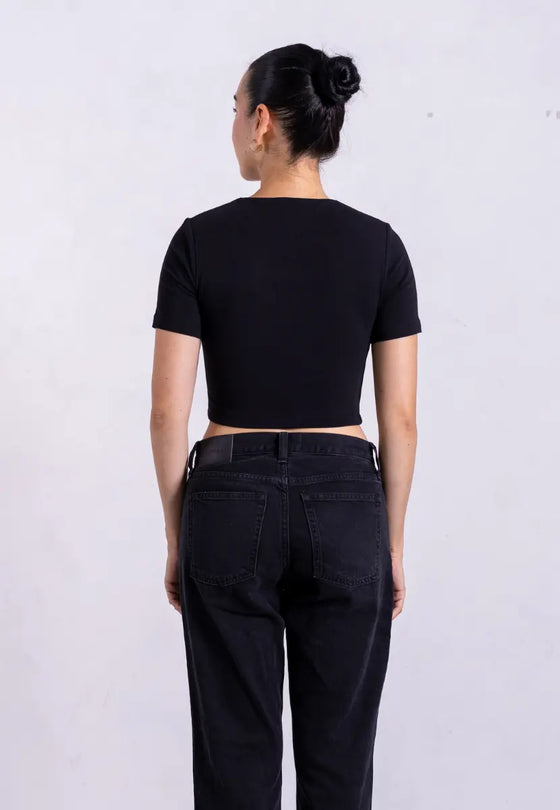 Organic Cotton Crew Cropped T-Shirt, Black Pantee