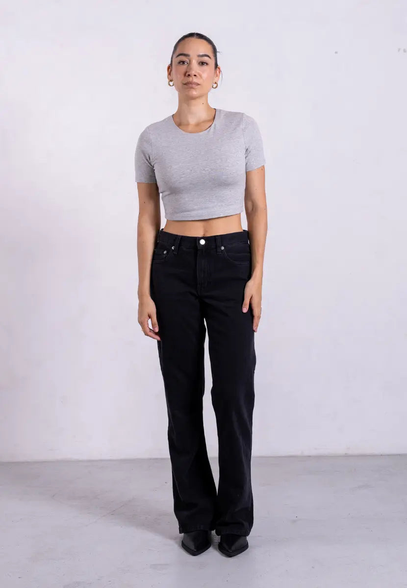 Organic Cotton Crew Cropped T-Shirt, Light Grey Marl Pantee