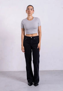  Organic Cotton Crew Cropped T-Shirt, Light Grey Marl Pantee