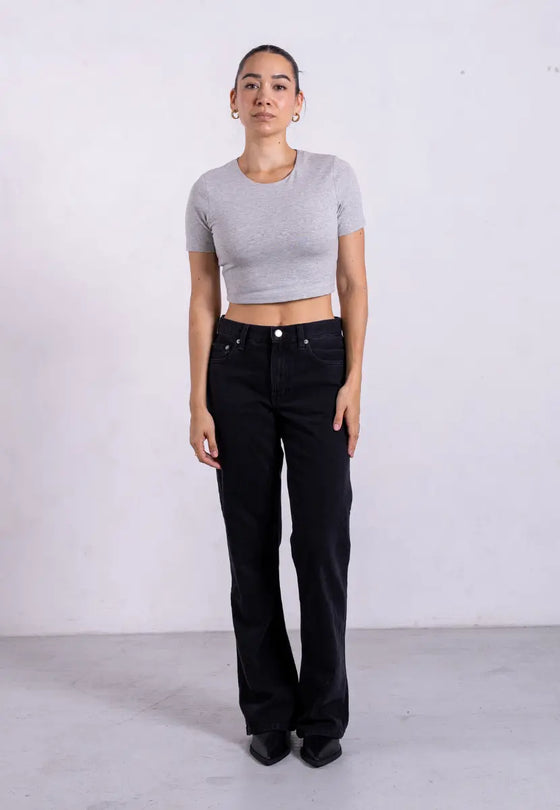 Organic Cotton Crew Cropped T-Shirt, Light Grey Marl Pantee