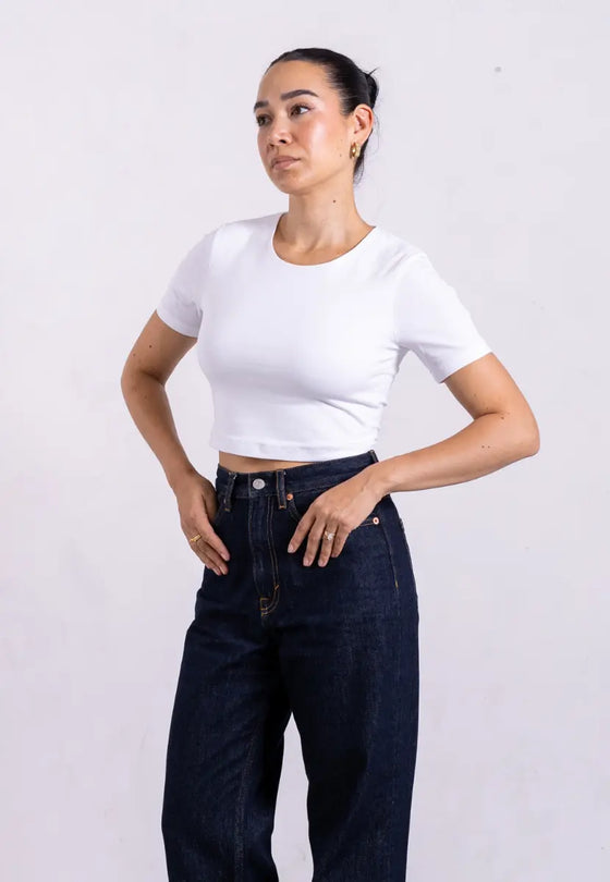 Organic Cotton Crew Cropped T-Shirt, White Pantee