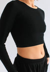 Organic Cotton Crew Long Sleeve Cropped T-Shirt, Black Pantee