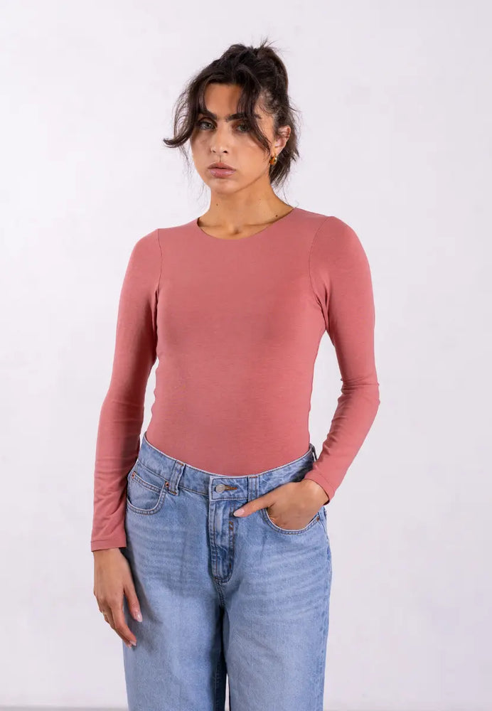 Organic Cotton Crew Long Sleeve T-Shirt, Pink Rose Pantee