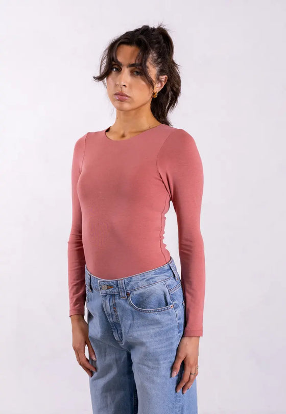 Organic Cotton Crew Long Sleeve T-Shirt, Pink Rose Pantee