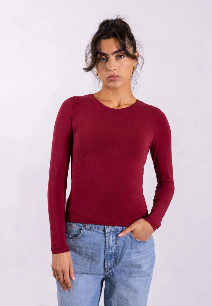 Organic Cotton Crew Long Sleeve T-Shirt, Ruby Wine Pantee