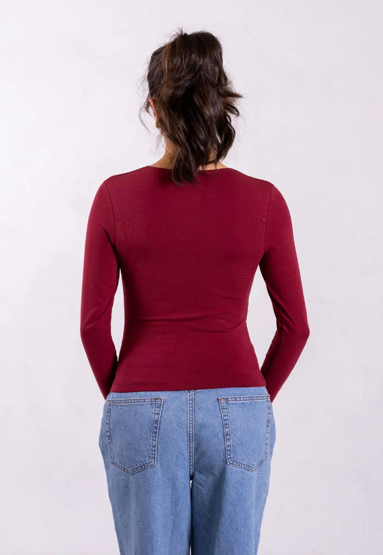 Organic Cotton Crew Long Sleeve T-Shirt, Ruby Wine Pantee