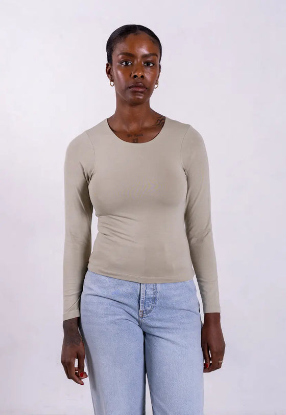 Organic Cotton Crew Long Sleeve T-Shirt, Sage Grey Pantee