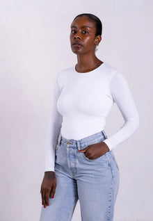  Organic Cotton Crew Long Sleeve T-Shirt, White Pantee