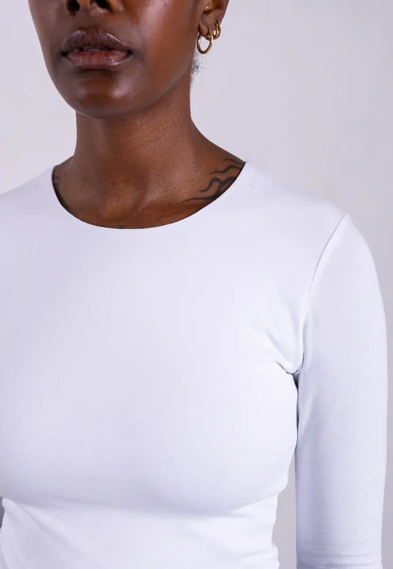 Organic Cotton Crew Long Sleeve T-Shirt, White Pantee