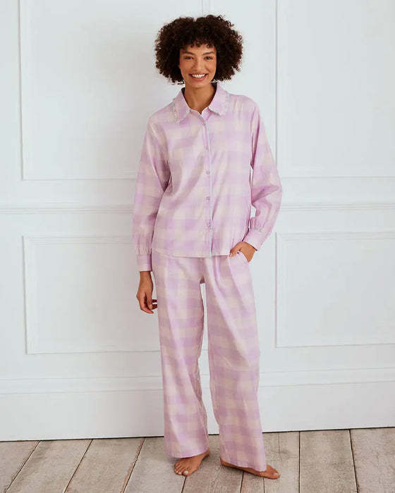 Organic Cotton Gingham Frill Long Pyjama Set Chelsea Peers