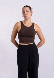  Organic Cotton High-Neck Cropped Tank, Hot Fudge Pantee