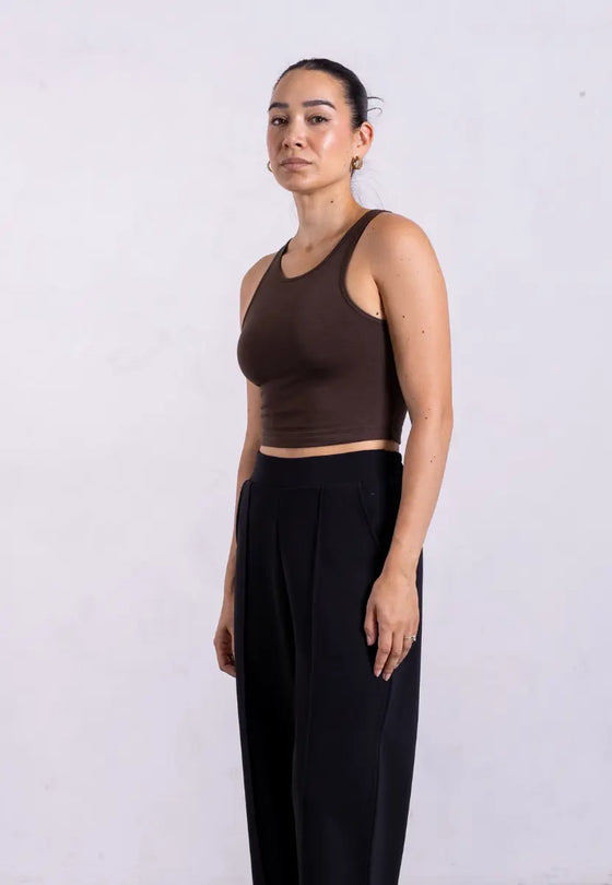 Organic Cotton High-Neck Cropped Tank, Hot Fudge Pantee