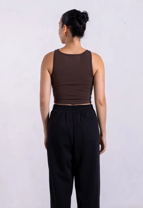 Organic Cotton High-Neck Cropped Tank, Hot Fudge Pantee