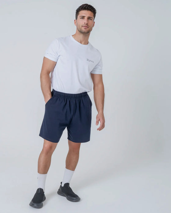 Organic Cotton Lightweight Sweatshorts in Midnight Navy hewn.