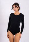 Organic Cotton Long Sleeve Crew Bodysuit, Black Pantee