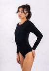 Organic Cotton Long Sleeve Crew Bodysuit, Black Pantee