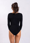 Organic Cotton Long Sleeve Crew Bodysuit, Black Pantee