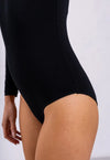 Organic Cotton Long Sleeve Crew Bodysuit, Black Pantee