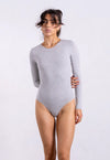 Organic Cotton Long Sleeve Crew Bodysuit, Light Grey Marl Pantee