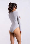 Organic Cotton Long Sleeve Crew Bodysuit, Light Grey Marl Pantee