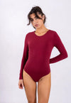 Organic Cotton Long Sleeve Crew Bodysuit, Ruby Wine Pantee