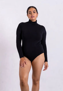  Organic Cotton Long Sleeve Roll-Neck Bodysuit, Black Pantee