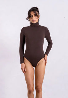  Organic Cotton Long Sleeve Roll-Neck Bodysuit, Hot Fudge Pantee