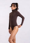 Organic Cotton Long Sleeve Roll-Neck Bodysuit, Hot Fudge Pantee