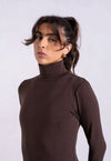 Organic Cotton Long Sleeve Roll-Neck Bodysuit, Hot Fudge Pantee