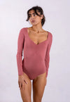 Organic Cotton Long Sleeve Sweetheart Bodysuit, Pink Rose Pantee