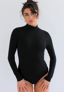  Organic Cotton Long Sleeve Turtleneck Bodysuit, Black Pantee