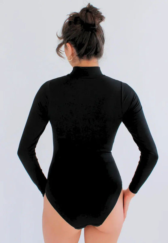 Organic Cotton Long Sleeve Turtleneck Bodysuit, Black Pantee