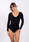 Organic Cotton Long Sleeve V-Neck Bodysuit, Black Pantee