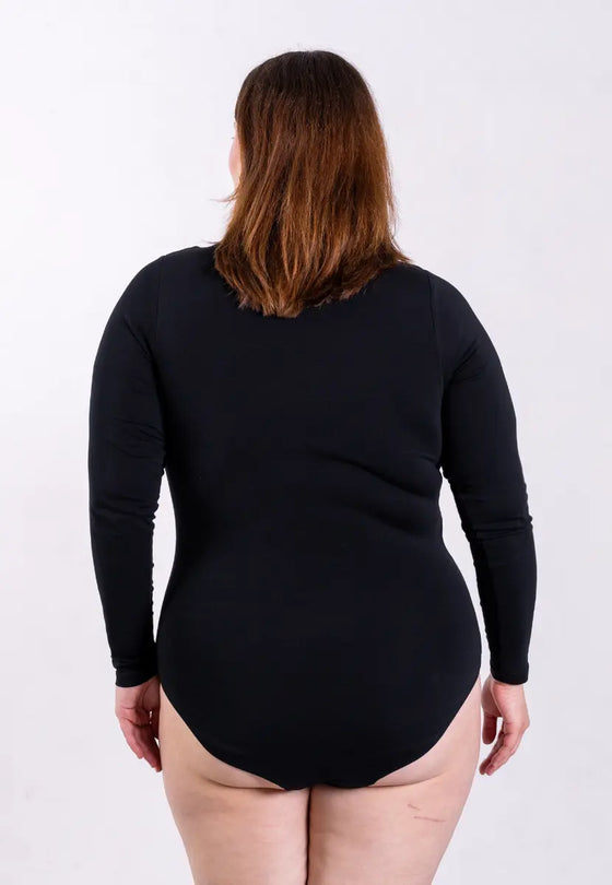 Organic Cotton Long Sleeve V-Neck Bodysuit, Black Pantee