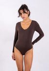 Organic Cotton Long Sleeve V-Neck Bodysuit, Hot Fudge Pantee