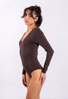 Organic Cotton Long Sleeve V-Neck Bodysuit, Hot Fudge Pantee