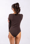 Organic Cotton Long Sleeve V-Neck Bodysuit, Hot Fudge Pantee