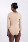 Organic Cotton Long Sleeve V-Neck Bodysuit, Oat Pantee