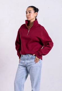  Organic Cotton Quarter Zip Sweatshirt, Ruby Wine Pantee