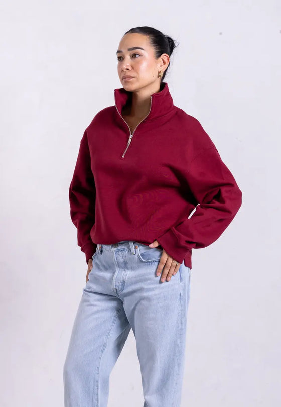 Organic Cotton Quarter Zip Sweatshirt, Ruby Wine Pantee